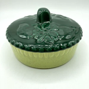 Vintage Formans of CA Pottery Covered Dish Speckled Green Ceramic 6.75" Round - Picture 1 of 12