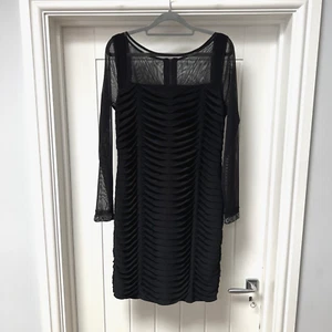 Como Nuevo Vestido de Noche de Terciopelo Para Mujer Reino Unido 14 Negro Mangas Transparentes Lentejuelas Bodycon - Imagen 1 de 13