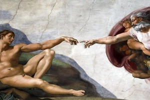 MICHELANGELO AND THE HAND OF GOD ARTWORK 4x6 GLOSSY PRINTED PHOTO - Picture 1 of 1