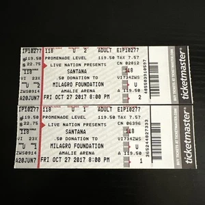 Santana Tour Concert Tickets Oct. 27 2017 Tampa Florida Carlos Santana - Picture 1 of 9