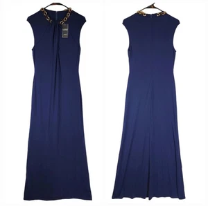 Nuevo con etiquetas Vestido Ralph Lauren Para Mujer Corte Cadena Cuello Azul Marino Jersey Nuevo con Etiquetas Talla 14 - Imagen 1 de 2