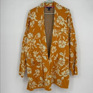 Isaac Mizrahi Live Mustard Floral Heavy Weight Cardigan Pullover Gr. XL Baumwolle - Bild 1 von 4