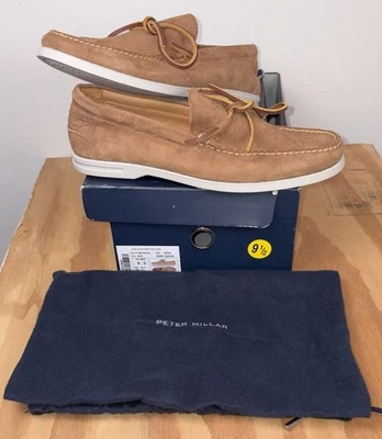 Peter Millar Excursionist 船鞋 9.5 米 棕褐色 威士忌 麂皮绒 皮革 一脚蹬 全新 — 第 1/4 张图片