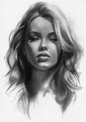 dibujo original A4 126SdA obra de arte carbón retrato femenino moderno Foto 1 de 3