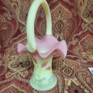 FENTON Limited Edition Lotus Mist Green BURMESE BASKET W/ Butterfly - Picture 1 of 5