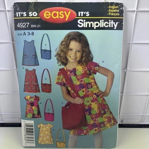 SIMPLICITY It's So Easy Girls Dress & Bag Sewing Pattern #4927 Size A 3-8 CUT - Picture 1 of 10