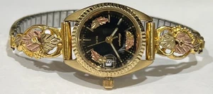Black Hills Gold Stamper Uhr 10k Gold Blätter auf Zifferblatt & Verlängerung - Bild 1 von 10