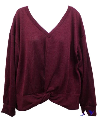 Lush Women's Sweater Zinfandel Size Large Twisted Front Textured V-Neck $25 - Image 1 of 4