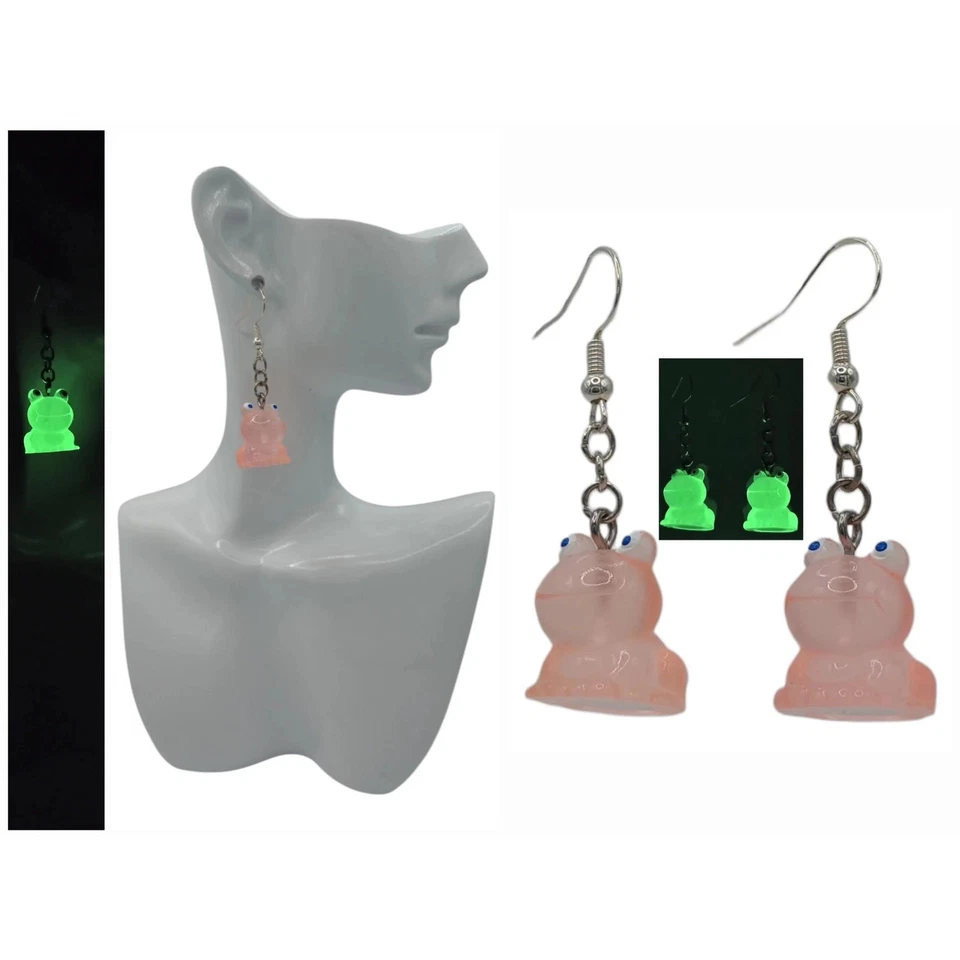 Pendientes de rana que brillan en la oscuridad pendientes colgantes de resina lindos joyas de animales y2k Foto 1 de 1