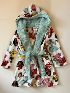 Disney Princess Soft Fleece Hooded Robe Girl's Sz 5 White Belle Ariel Cinderella - Picture 1 of 8