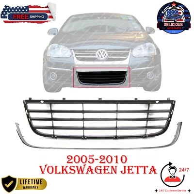 Front Bumper Grille w/ Chrome Trim lower for 2005-2010 Volkswagen Jetta Set of 2 Foto 1 de 4