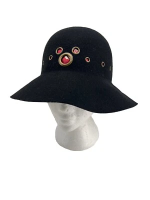 Sombrero Cloche Mujer Parques Disney Ojales de Lana Negro Oculto Mickey Ala Ancha Foto 1 de 4