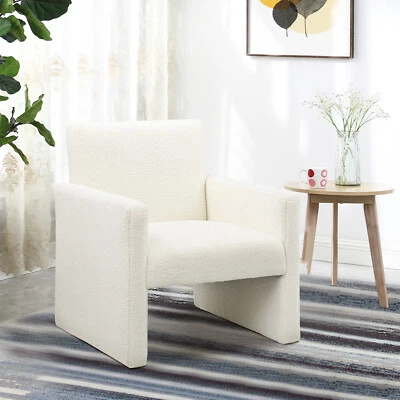 Modern Single Sofa Chair with Armrests Lambs Wool Fabric Accent Arm Chair White - Image 1 of 4