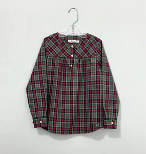 Vineyard Vines Girls Top Shirt S 7-8 Cotton Green Red Plaid Crew Neck Logo NWOT - Picture 1 of 5