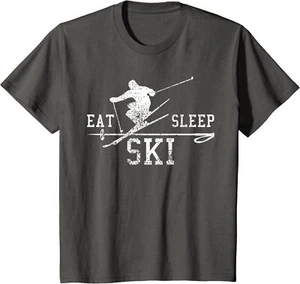 Ski Skiing Eat Sleep Repeat Winter Sport Gift Youth Unisex T-shirt - Picture 1 of 5