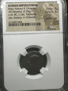 Marc Antony and Octavian AR Denarius Roman Coin 41 Bc - Ngc VG - Picture 1 of 4