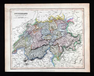 1838 Gilbert Antique Map Switzerland Lucern Zurich Geneva Basel Bern Europe - Picture 1 of 3