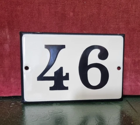 French vintage enamel house number 46 sign number for door gate wall street Cover