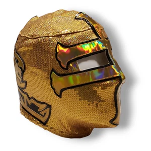 TEMPLARIO - Máscara Semi Pro Lucha Mexicana Lentejuelas y Vinilo - Color: Dorado - Imagen 1 de 5