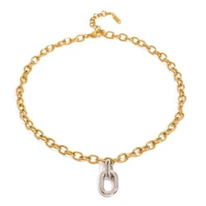 Damen Kette mit Anhänger Bicolor 18 Karat Gold vergoldet Edelstahl K6326DL - Picture 1 of 7