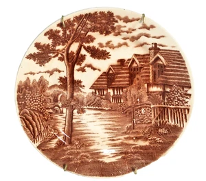 Vintage Decorative Wall Plate Brown Scenic Cottage Japan Porcelain - Picture 1 of 6