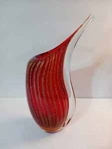 Sonnenuntergang mundgeblasene Kunstglas Vase MCM 13" rot orange gold Träne Sommerso dick - Bild 1 von 18