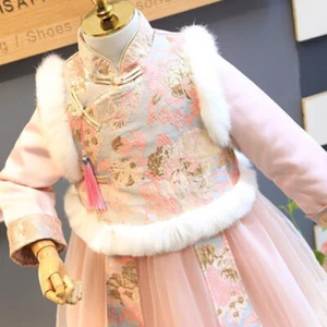 2 Pcs Baby Girl Thicken Tang Suit Chinese New Year Hanfu Embroidered Cheongsam - Picture 1 of 15