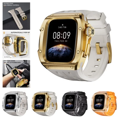 Estuche resistente de acero inoxidable parachoques para Apple Watch Series 10 46 mm con banda de goma Foto 1 de 4