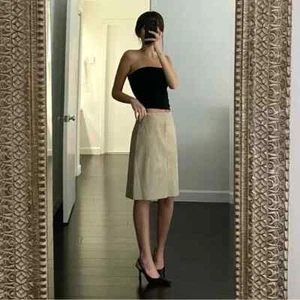 Express World Brand Vintage 90s Leather Midi Skirt Cream Size 5/6 - Picture 1 of 10