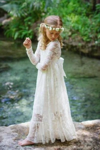 Long White Lace Flower Girl Dress Long Sleeve, Size 4, Party Dress - Picture 1 of 5