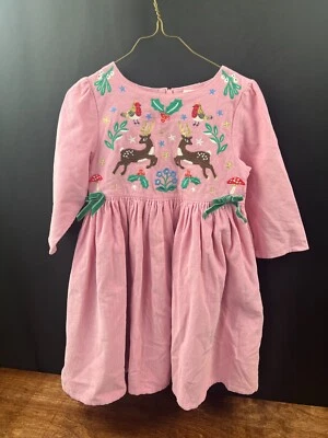 Mini Boden Embroidered Pink Cord Christmas Party Dress Festive 6-7 Year - Image 1 of 4