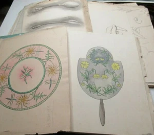 11 AQUARELLES ET DESSINS DIVERS Signés ANNE DE BONNEVAL 1914 ETUDES EVENTAILS - Bild 1 von 9