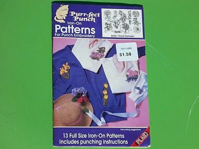 PURR-FECT PUNCH IRON-ON PATTERNS PLAID 13 PUNCH EMBROIDERY 64261 FLORAL SAMPLER - Image 1 of 4