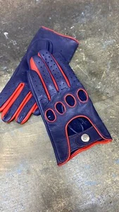 Fahrhandhandschuhe für Herren aus rotem & blauem Nappaleder - Bild 1 von 3