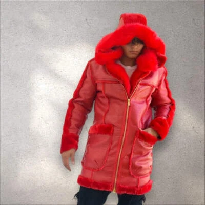 Chaqueta con Capucha Hombre Manzini Rojo Estampado de Cocodrilo Cuero Vegano y Piel Sintética Nueva con Etiquetas Foto 1 de 4