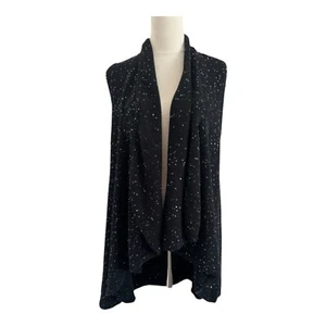 Alice + Olivia Cardigan Sweater Womens Small Black Sequin Open Front Vest Draped - Picture 1 of 10