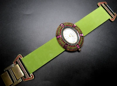 Reloj HEIDI DAUS Cuero Verde Colorido Cristal ¡En Estado Sin Usar! Foto 1 de 4
