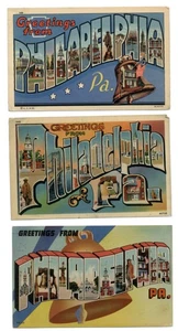 KONVOLUT 3 Philadelphia Pennsylvania GROSSBRIEF 30er-40er Jahre Leinen Postkarten - Bild 1 von 2