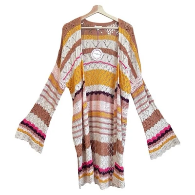 Cárdigan Suéter Umgee Mujer Pequeño Tostado Crochet Tejido Boho Western Cottage Vaquera Foto 1 de 4