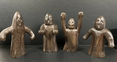 CARVED WOOD PAPER MACHE MOLD/SCULPTURE OF SET OF 4 GHOST - Image 1 of 4