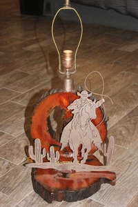 ÚNICA Lámpara de Mesa Vaquero Occidental Hecha a Mano Cuerda de Tronco de Árbol Hueco y Metal Cobre 25" - Imagen 1 de 10