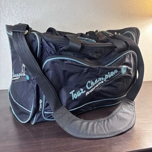 Vintage Brunswick Tour Champion Black/Turquoise 2 Ball Capacity Duffel Bag - Picture 1 of 15