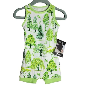 Pagliaccetto neonato stracci alberi peek a booty 6-9 m cotone modal senza maniche verde - Foto 1 di 5