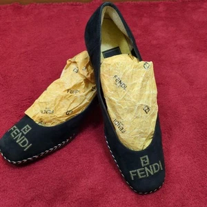 FENDI Pumps Heel EU36/US6 Black Suede Embroidered Logo 01748i - Picture 1 of 24