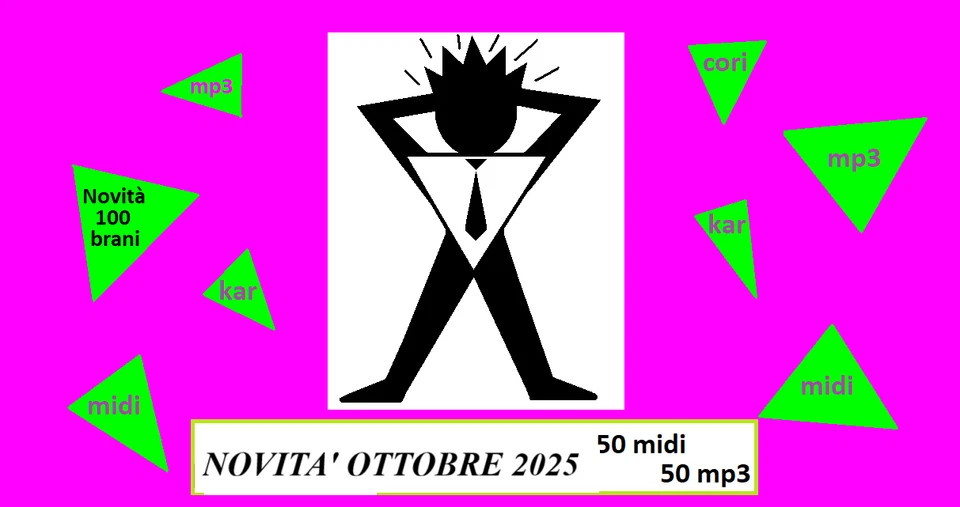 100 Basi karaoke 50 mp3 + 50 MIDI Ottobre 2025 - Immagine 1 di 1
