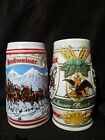 2 Budweiser Beer Steins: 1983 Clydesdales Wheat Motif And 1985 &quot;A&quot; Series  for sale