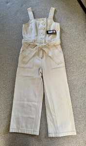 M&S NATURAL ECRU WIDE LEG COTTON ANKLE LENGTH DUNGAREE JUMPSUIT - SIZE 10 - NWT - Picture 1 of 10