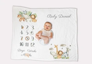 Personalised Baby Quality Blanket, Milestone Blanket, New Baby Gift, Newborn Set - Picture 1 of 6