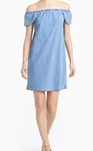 J.Crew Women's XS Off The Shoulders Dress -Blue Printed 100% Cotton Summer - Picture 1 of 3