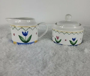 International Tableworks  Sugar Bowl and Creamer Ariel tulips spring farmhouse  - Picture 1 of 6